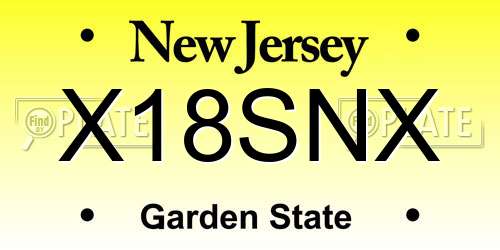 X18SNX New Jersey License Plate