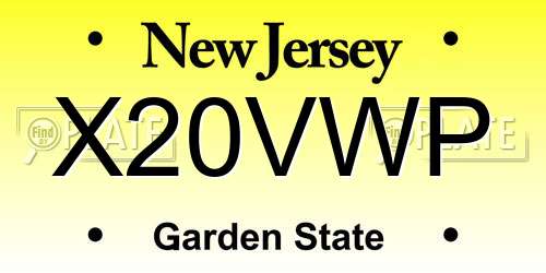 X20VWP New Jersey License Plate