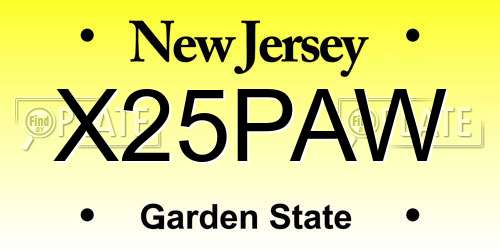 X25PAW New Jersey License Plate