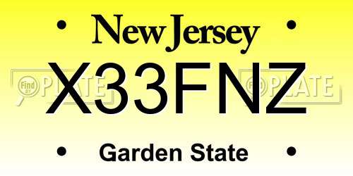 X33FNZ New Jersey License Plate