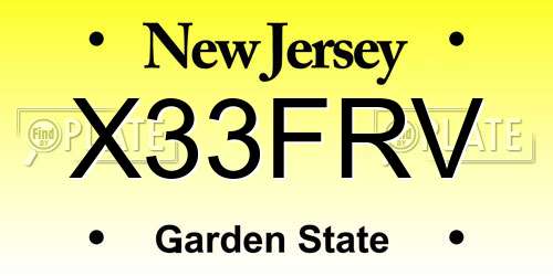 X33FRV New Jersey License Plate