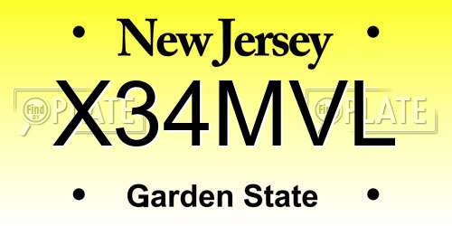 X34MVL New Jersey License Plate