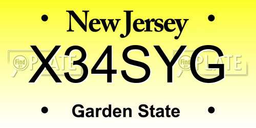 X34SYG New Jersey License Plate