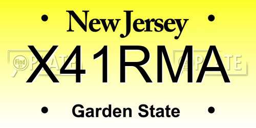 X41RMA New Jersey License Plate