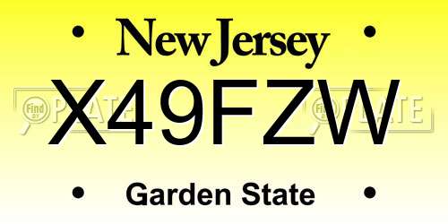 X49FZW New Jersey License Plate