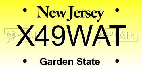 X49WAT New Jersey License Plate