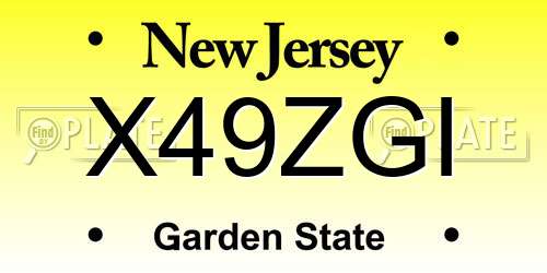 X49ZGI New Jersey License Plate