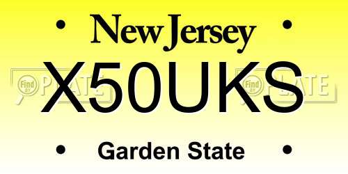 X50UKS New Jersey License Plate