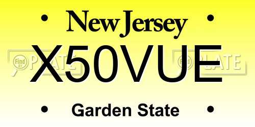 X50VUE New Jersey License Plate