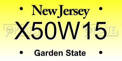 X50W15 New Jersey License Plate