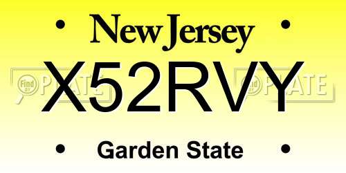 X52RVY New Jersey License Plate