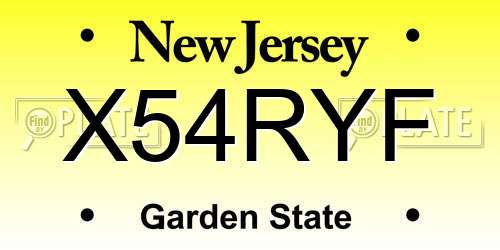 X54RYF New Jersey License Plate