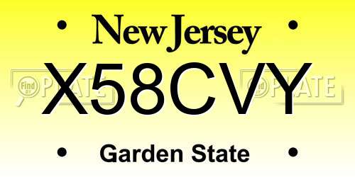 X58CVY New Jersey License Plate