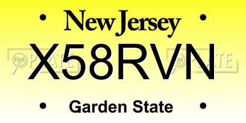 X58RVN New Jersey License Plate