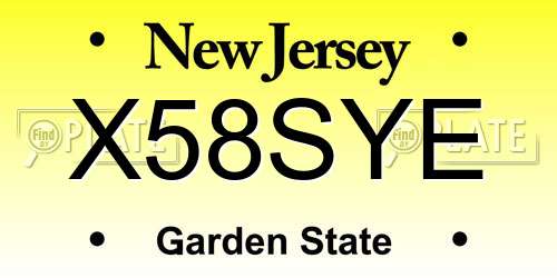X58SYE New Jersey License Plate