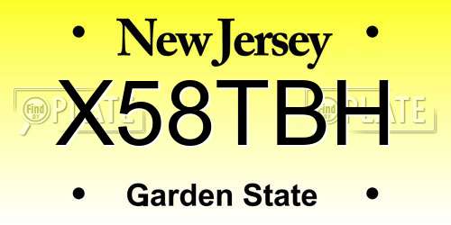 X58TBH New Jersey License Plate