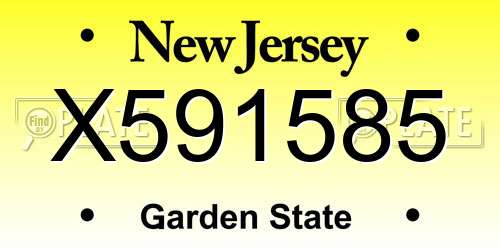 X591585 New Jersey License Plate