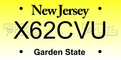 X62CVU New Jersey License Plate