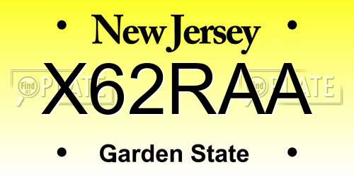 X62RAA New Jersey License Plate