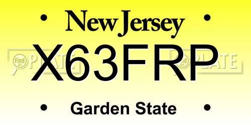 X63FRP New Jersey License Plate
