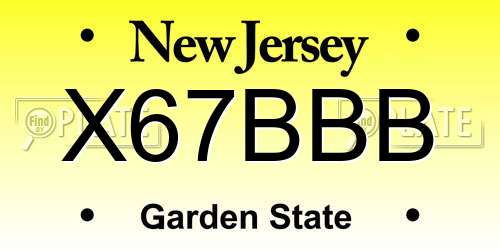 X67BBB New Jersey License Plate