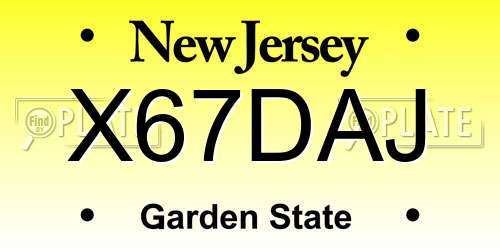 X67DAJ New Jersey License Plate