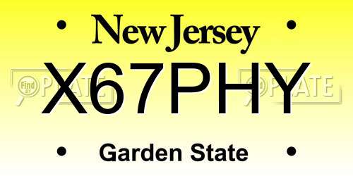 X67PHY New Jersey License Plate