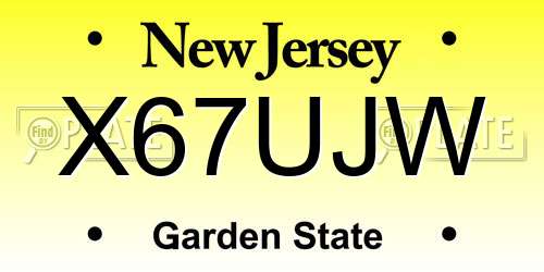 X67UJW New Jersey License Plate