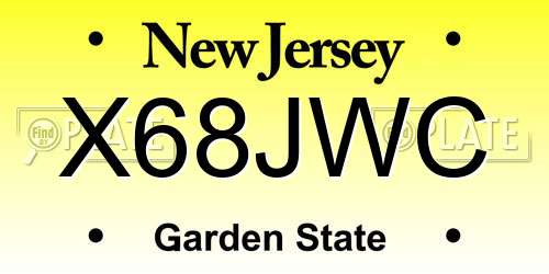 X68JWC New Jersey License Plate