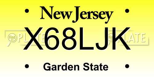 X68LJK New Jersey License Plate