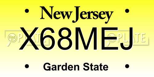 X68MEJ New Jersey License Plate