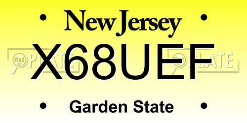 X68UEF New Jersey License Plate