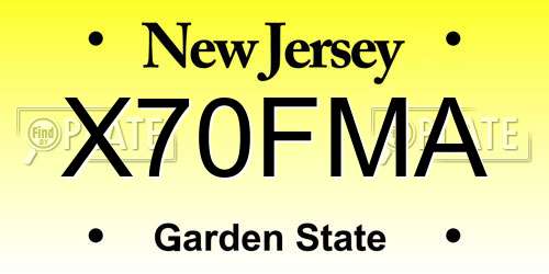X70FMA New Jersey License Plate