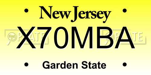 X70MBA New Jersey License Plate
