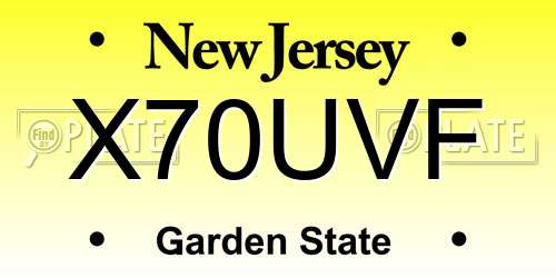 X70UVF New Jersey License Plate