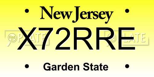 X72RRE New Jersey License Plate