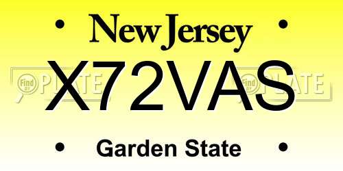 X72VAS New Jersey License Plate