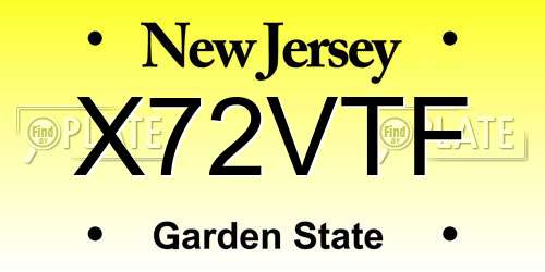 X72VTF New Jersey License Plate
