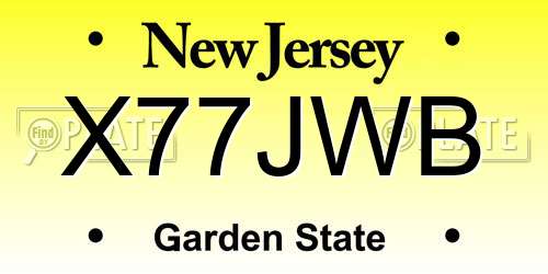 X77JWB New Jersey License Plate