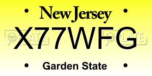X77WFG New Jersey License Plate