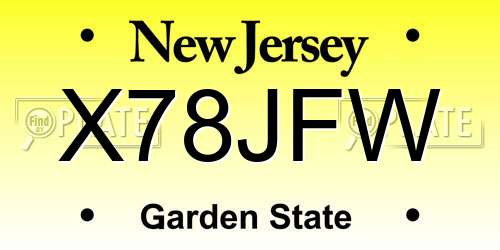 X78JFW New Jersey License Plate