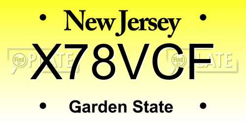 X78VCF New Jersey License Plate