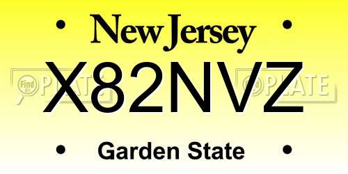 X82NVZ New Jersey License Plate