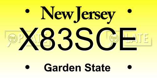 X83SCE New Jersey License Plate