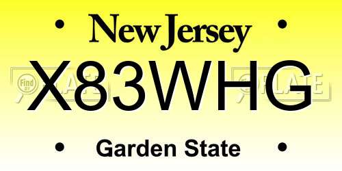 X83WHG New Jersey License Plate