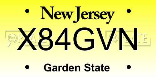 X84GVN New Jersey License Plate