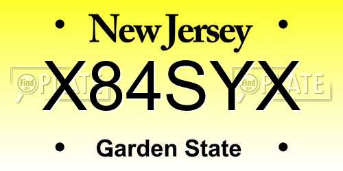 X84SYX New Jersey License Plate