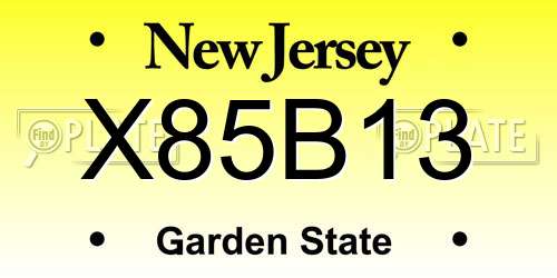 X85B13 New Jersey License Plate