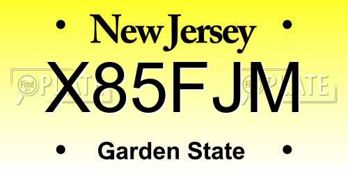X85FJM New Jersey License Plate