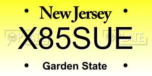 X85SUE New Jersey License Plate